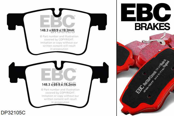 DP32105C, BMW 4 Series (F36) Gran Coupe, 428 i (2.0 Turbo) 242 PK 2014-, EBC Redstuff remblokken set vooras, Voor modellen met ATE remklauwen aan de vooras, Voor modellen met een remschijf diameter 330mm