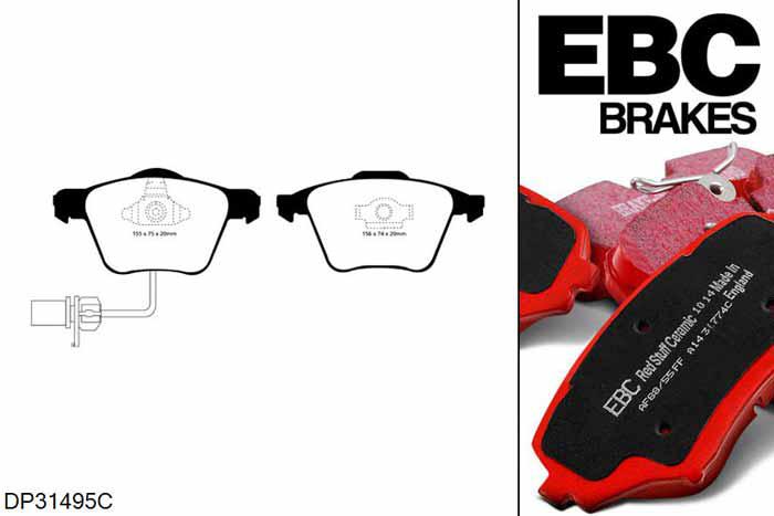 DP31495C, Audi A4 Convertible, 2.7 TDI 2006-2009, EBC Redstuff remblokken set vooras, Voor modellen met ATE remklauwen aan de vooras, Voor modellen met een remschijf diameter 320mm