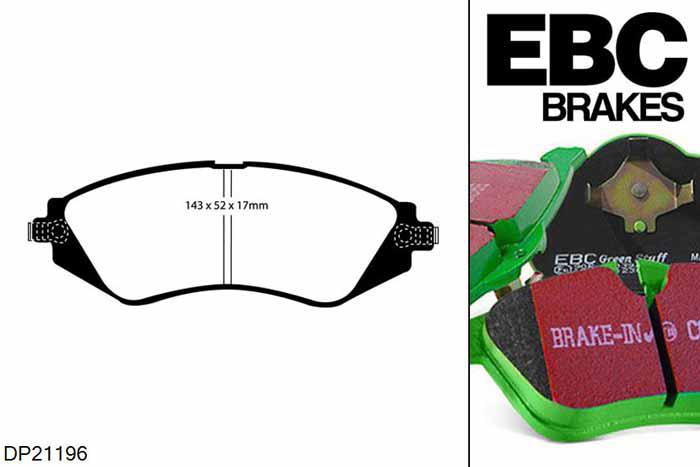 DP21196, Chevrolet Tacuma, 1.6 2005-2011, EBC Greenstuff remblokken set vooras, Voor modellen met Akebono remklauwen aan de vooras, Voor modellen met een remschijf diameter 256mm