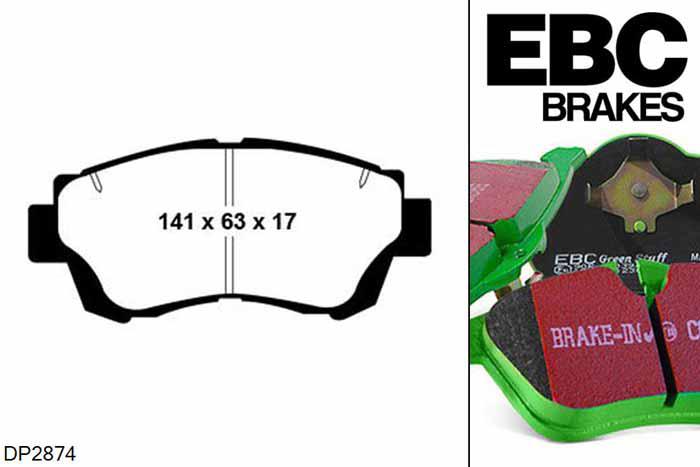 DP2874, Toyota Celica, 2.0 GT (ST202) 1993-1995, EBC Greenstuff remblokken set vooras, Voor modellen met een remschijf diameter 275mm