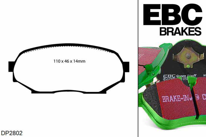 DP2802, Mazda MX5 Mk1 (NA), 1.6 1989-1998, EBC Greenstuff remblokken set vooras, Voor modellen met Sumitomo remklauwen aan de vooras, Voor modellen met een remschijf diameter 235mm
