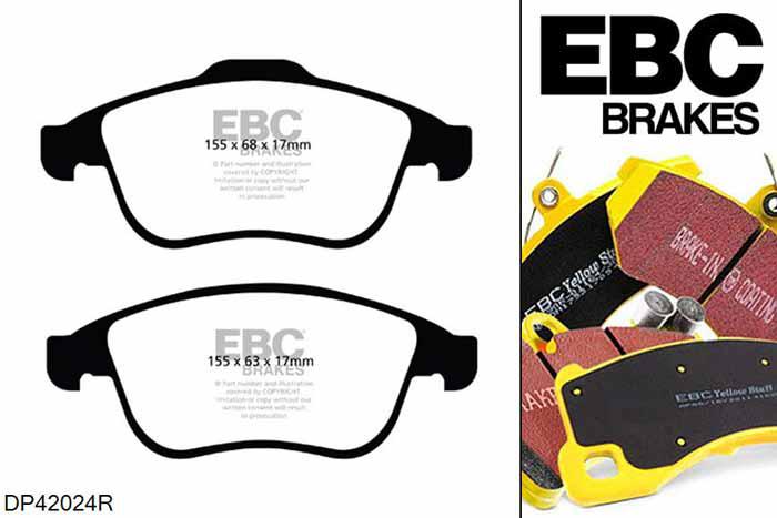DP42024R, Renault Clio Mk4, 1.6 Turbo 200 PK 2012-, EBC Yellowstuff remblokken set vooras, Voor modellen met ATE remklauwen aan de vooras, Voor modellen met een remschijf diameter 320mm