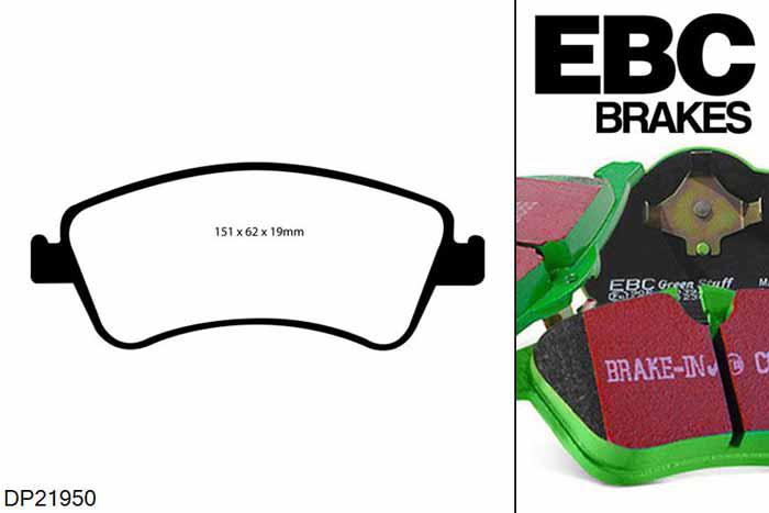 DP21950, Toyota Avensis, 2.0 TD 2009-, EBC Greenstuff remblokken set vooras, Voor modellen met Bosch remklauwen aan de vooras, Voor modellen met een remschijf diameter 295mm