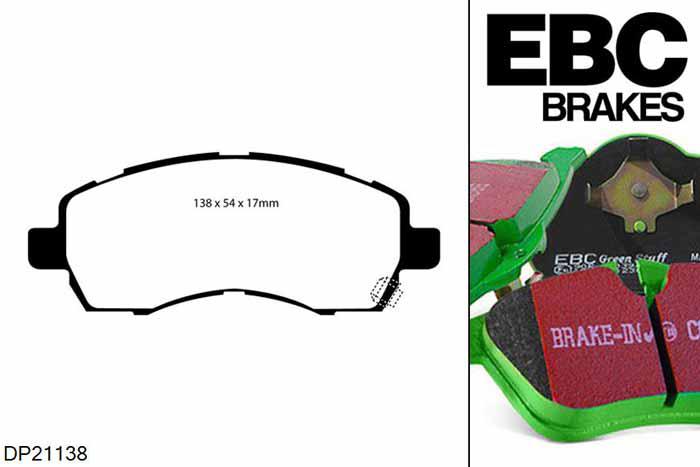DP21138, Subaru Impreza, 2.0 Sport 1998-2001, EBC Greenstuff remblokken set vooras, Voor modellen met een remschijf diameter 277mm
