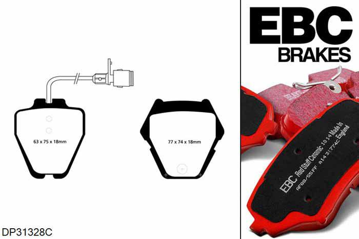 DP31328C, VW Passat, 4.0 W8 (8 Pad Set) 275 PK 2001-2005, EBC Redstuff remblokken set vooras, Voor modellen met Girling/TRW remklauwen aan de vooras, Voor modellen met een remschijf diameter 334mm