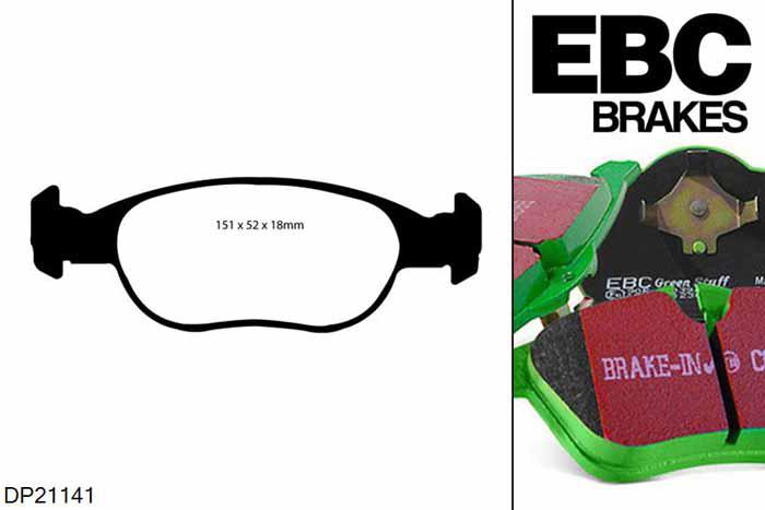 DP21141, Fiat Punto, 1.9 D 1999-2003, EBC Greenstuff remblokken set vooras, Voor modellen met ATE remklauwen aan de vooras, Voor modellen met een remschijf diameter 257mm