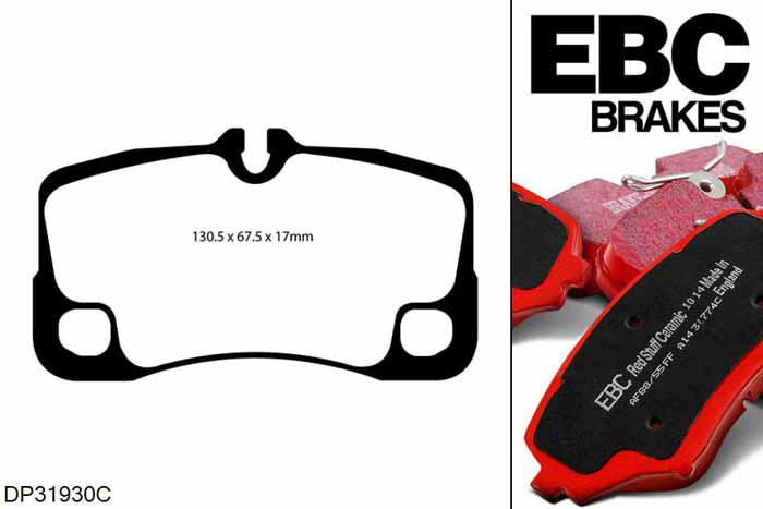 DP31930C, Porsche 911 (997) (Cast Iron Disc Only), 3.6 GT3 415 PK 2006-2010, EBC Redstuff remblokken set achteras, Voor modellen met Brembo remklauwen aan de achteras, Voor modellen met remschijf diameter van 340mm aan de achteras
