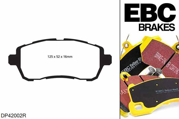 DP42002R, Ford Fiesta Mk7, 1.0 Turbo 125 PK 2012-2017, EBC Yellowstuff remblokken set vooras, Voor modellen met TRW remklauwen aan de vooras, Voor modellen met een remschijf diameter 258mm