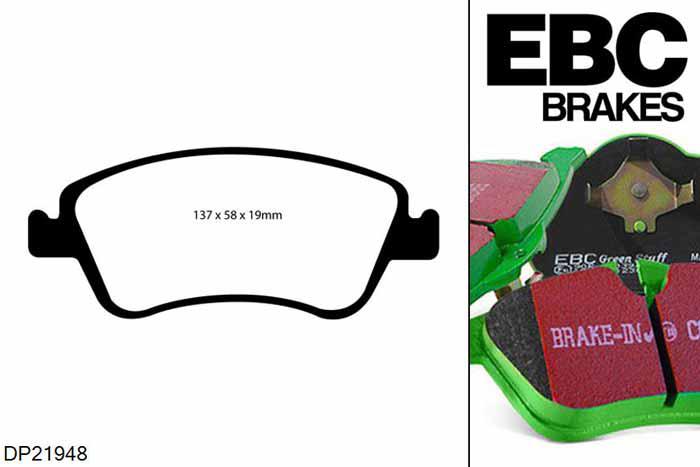 DP21948, Toyota Auris, 1.8 hybrid (ZWE150) 2010-2013, EBC Greenstuff remblokken set vooras, Voor modellen met Bosch remklauwen aan de vooras, Voor modellen met een remschijf diameter 273mm