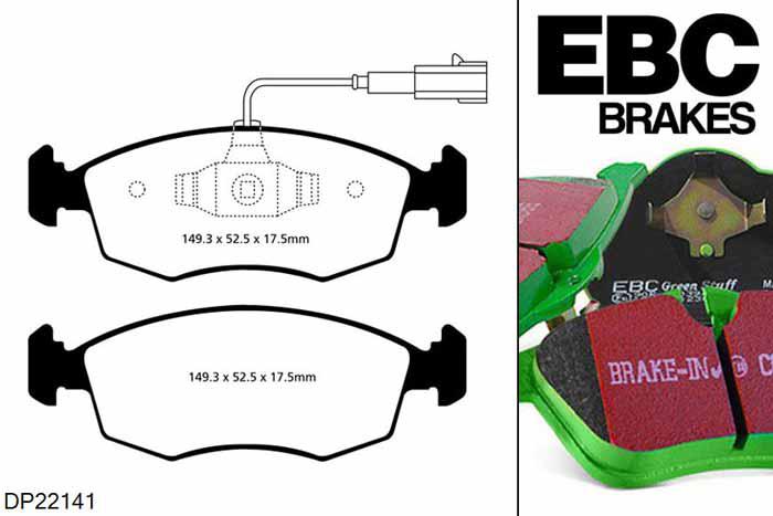 DP22141, Fiat 500, 0.9 Turbo 2010-, EBC Greenstuff remblokken set vooras, Voor modellen met ATE remklauwen aan de vooras, Voor modellen met een remschijf diameter 257mm