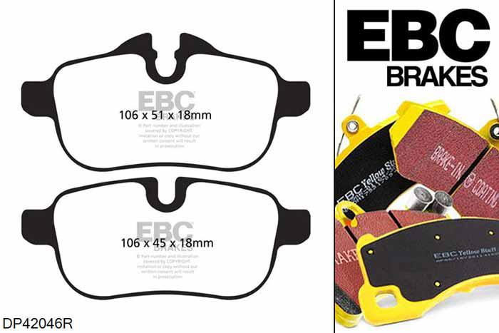 DP42046R, BMW Z4, 2.0 Turbo (E89) (18) 156 PK Z4, EBC Yellowstuff remblokken set achteras Voor modellen met TRW remklauwen aan de achteras, Voor modellen met remschijf diameter van 300mm aan de achteras