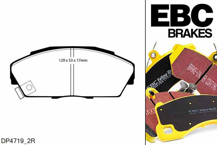 DP4719/2R, Honda Civic CRX, 1.6 VTec (EE8) 1990-1992, EBC Yellowstuff remblokken set vooras, Voor modellen met Akebono remklauwen aan de vooras, Voor modellen met een remschijf diameter 262mm