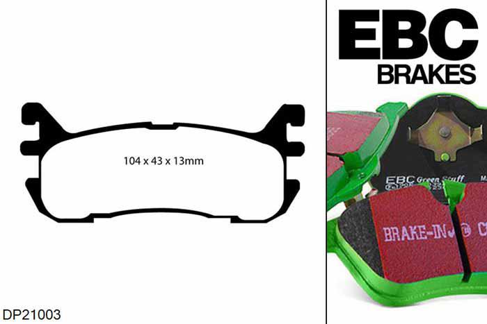 DP21003, Mazda MX5 Mk2 (NB), 1.6 1998-2005, EBC Greenstuff remblokken set achteras, Voor modellen met Akebono remklauwen aan de achteras, Voor modellen met remschijf diameter van 252mm aan de achteras