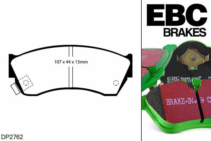 DP2762, Suzuki Swift, 1.3 GTi (AA33S) 1986-1988, EBC Greenstuff remblokken set vooras, Voor modellen met Akebono remklauwen aan de vooras, Voor modellen met een remschijf diameter 231mm