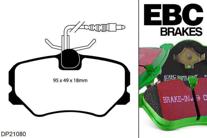 DP21080, Peugeot 306, 2.0 1993-1997, EBC Greenstuff remblokken set vooras, Voor modellen met Girling/TRW remklauwen aan de vooras, Voor modellen met een remschijf diameter 247mm