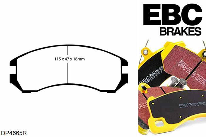 DP4665R, Suzuki Swift, 1.3 GTi (AA34S) 1989-1997, EBC Yellowstuff remblokken set vooras, Voor modellen met Akebono remklauwen aan de vooras, Voor modellen met een remschijf diameter 250mm