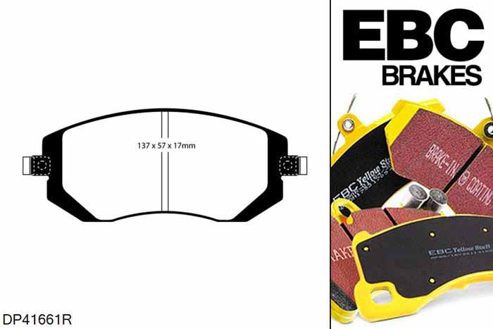DP41661R, Subaru Impreza, 1.5 R 2007-2011, EBC Yellowstuff remblokken set vooras, Voor modellen met Tokico remklauwen aan de vooras, Voor modellen met een remschijf diameter 277mm