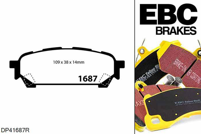 DP41687R, Subaru Impreza, 1.5 Impreza, EBC Yellowstuff remblokken set achteras, Voor modellen met remschijf diameter van 286mm aan de achteras