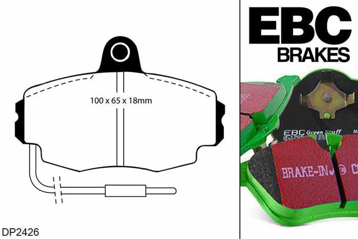 DP2426, Renault Clio Mk1, 1.8 16v 72mm ABS ring 1990-1992, EBC Greenstuff remblokken set vooras, Voor modellen met Girling/TRW remklauwen aan de vooras, Voor modellen met een remschijf diameter 259mm