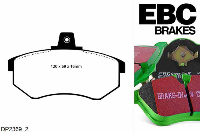 DP2369/2, VW Passat, 2.2 1985-1988, EBC Greenstuff remblokken set vooras, Voor modellen met Girling/TRW remklauwen aan de vooras, Voor modellen met een remschijf diameter 256mm