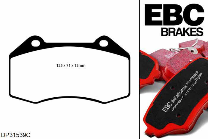 DP31539C, Renault Megane MK2 Hatch, 2.0 TD 175 PK 2007-2009, EBC Redstuff remblokken set vooras, Voor modellen met Brembo remklauwen aan de vooras, Voor modellen met een remschijf diameter 312mm