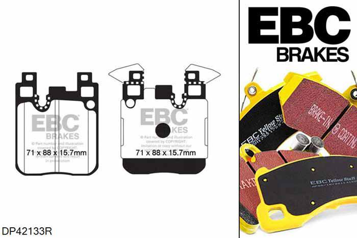 DP42133R, BMW 1 Series (F20) M135, M135 (3.0 Turbo) 320 PK 1 Series (F20) M135, EBC Yellowstuff remblokken set achteras Voor modellen met Brembo remklauwen aan de achteras, Voor modellen met remschijf diameter van 345mm aan de achteras