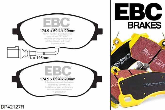 DP42127R, Audi TT quattro (8S), 2.0 Turbo 230 PK 2014-, EBC Yellowstuff remblokken set vooras, Voor modellen met TRW remklauwen aan de vooras, Voor modellen met een remschijf diameter 340mm