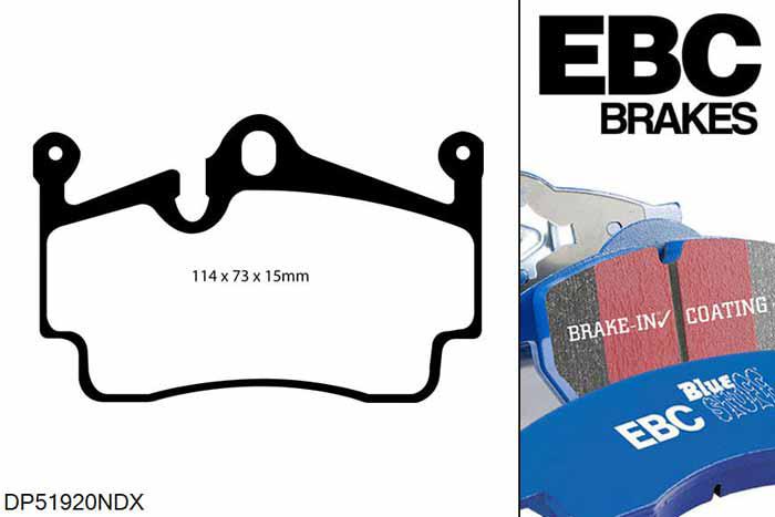 DP51920NDX, Porsche Boxster S (Cast Iron Discs only), 3.4 315 PK 2012-2016, EBC Bluestuff remblokken set achteras, Voor modellen met Brembo remklauwen aan de achteras, Voor modellen met remschijf diameter van 299mm aan de achteras