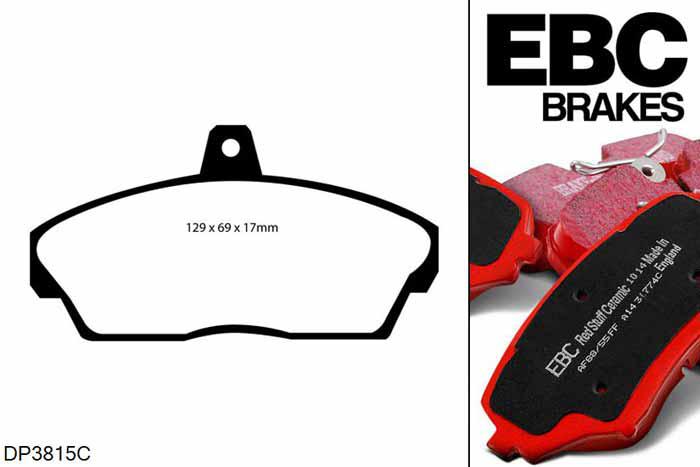 DP3815C, Honda Civic (7th Gen), 1.4 (EP1) 2001-2006, EBC Redstuff remblokken set vooras, Voor modellen met Girling/TRW remklauwen aan de vooras, Voor modellen met een remschijf diameter 262mm