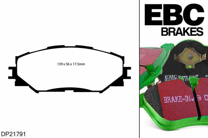 DP21791, Toyota Verso S, 1.3 2011-, EBC Greenstuff remblokken set vooras, Voor modellen met Akebono remklauwen aan de vooras, Voor modellen met een remschijf diameter 275mm