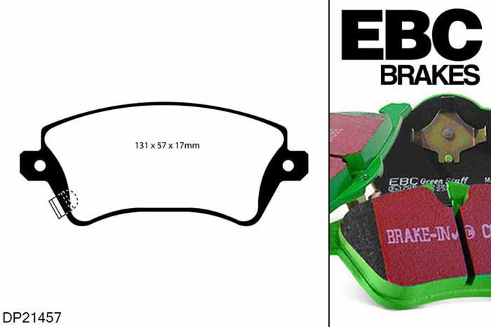 DP21457, Toyota Corolla, 1.4 (ZZE120) 2002-2007, EBC Greenstuff remblokken set vooras, Voor modellen met een remschijf diameter 255mm