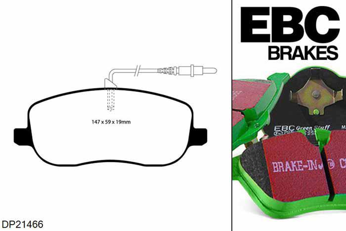 DP21466, Citroen C8, 2.0 2003-2008, EBC Greenstuff remblokken set vooras, Voor modellen met TRW remklauwen aan de vooras, Voor modellen met een remschijf diameter 285mm