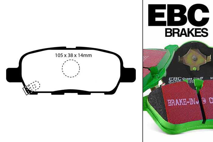 DP61955, Nissan Murano, 2.5 TD (Z51) 2010-2014, EBC Greenstuff remblokken set achteras, Voor modellen met Akebono remklauwen aan de achteras, Voor modellen met remschijf diameter van 308mm aan de achteras