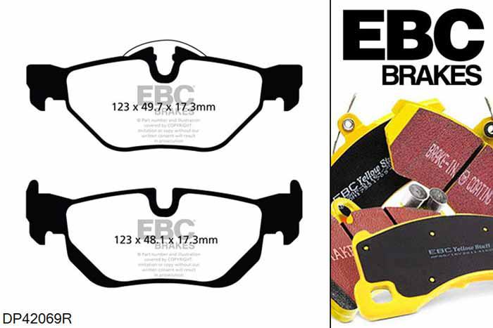 DP42069R, BMW 1 Series (E87), 120 d (2.0 TD) 177 PK 1 Series (E87), EBC Yellowstuff remblokken set achteras Voor modellen met ATE remklauwen aan de achteras, Voor modellen met remschijf diameter van 300mm aan de achteras