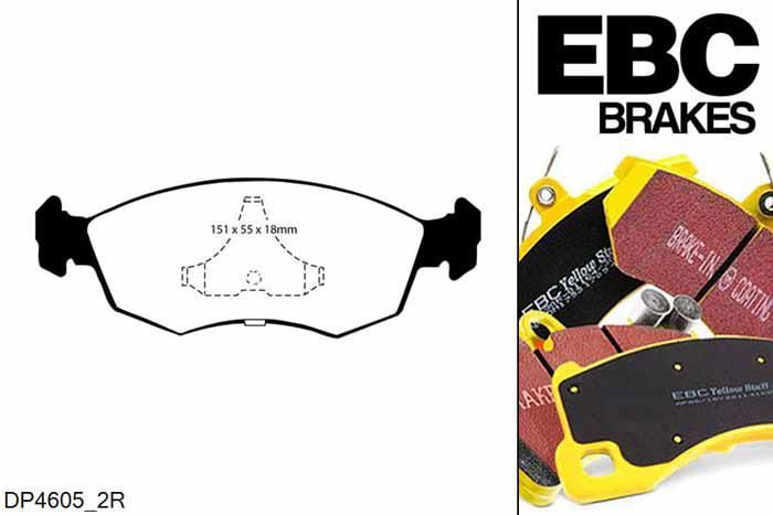 DP4605/2R, Ford Sierra, 2.8 XR 4x4 1985-1990, EBC Yellowstuff remblokken set vooras, Voor modellen met ATE remklauwen aan de vooras, Voor modellen met een remschijf diameter 260mm