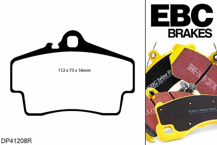 DP41208R, Porsche 911 (996) (Cast Iron Disc Only), 3.4 Carrera 4 911 (996) (Cast Iron Disc Only), EBC Yellowstuff remblokken set achteras Voor modellen met Brembo remklauwen aan de achteras, Voor modellen met remschijf diameter van 299mm aan de achteras