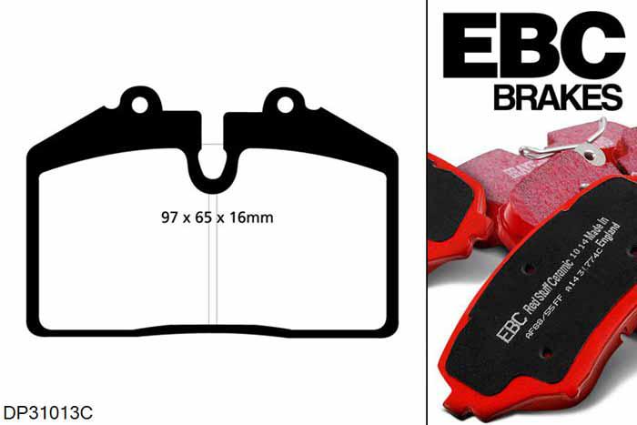 DP31013C, Audi S/RS RS2, 2.2 Turbo 311 PK 1993-1996, EBC Redstuff remblokken set achteras, Voor modellen met Brembo remklauwen aan de achteras, Voor modellen met remschijf diameter van 299mm aan de achteras