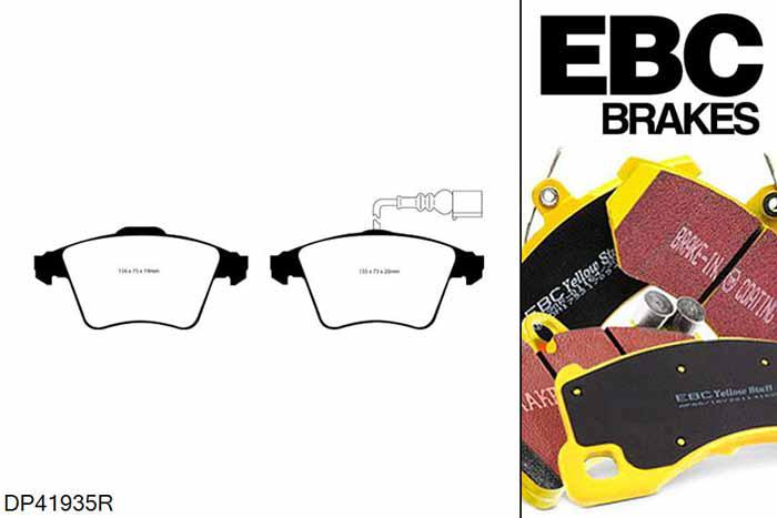 DP41935R, VW Touareg (1st Gen), 2.5 TDI 174 PK 2003-2010, EBC Yellowstuff remblokken set vooras, Voor modellen met ATE remklauwen aan de vooras, Voor modellen met een remschijf diameter 308mm