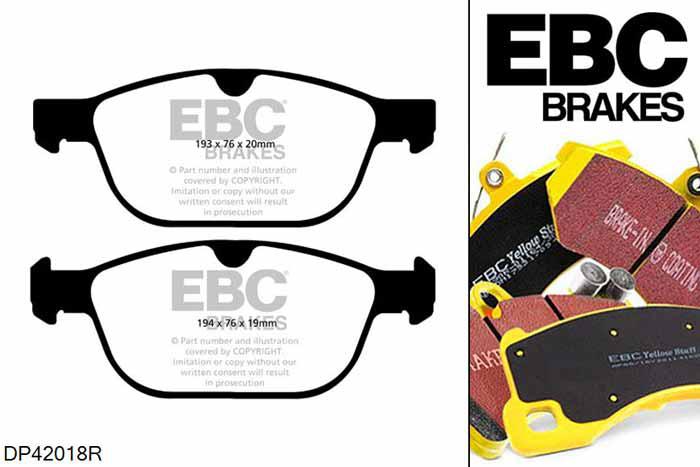 DP42018R, Volvo XC60, 2.4 TD 175 PK 2009-2010, EBC Yellowstuff remblokken set vooras, Voor modellen met ATE remklauwen aan de vooras, Voor modellen met een remschijf diameter 328mm