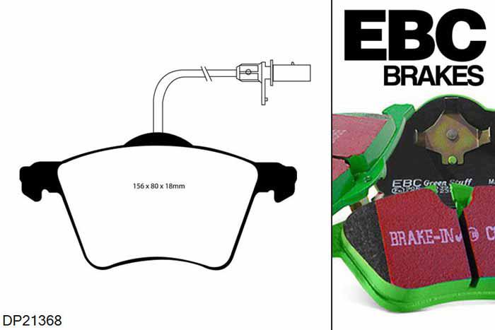 DP21368, VW Sharan, 1.9 TDI 115 PK 2001-2002, EBC Greenstuff remblokken set vooras, Voor modellen met ATE remklauwen aan de vooras, Voor modellen met een remschijf diameter 300mm