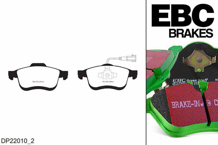 DP22010/2, Lancia Delta, 1.9 Twin TD 2010-, EBC Greenstuff remblokken set vooras, Voor modellen met ATE remklauwen aan de vooras, Voor modellen met een remschijf diameter 305mm