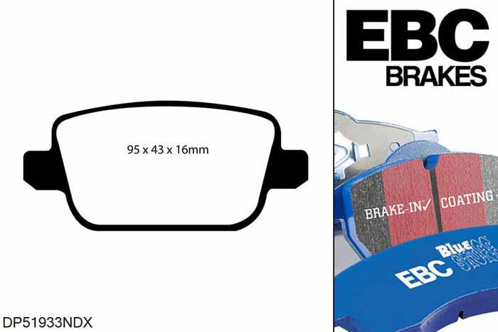 DP51933NDX, Volvo S80 Mk2, 2.4 TD 183 PK 2006-2009, EBC Bluestuff remblokken set achteras, Voor modellen met TRW remklauwen aan de achteras, Voor modellen met remschijf diameter van 302mm aan de achteras