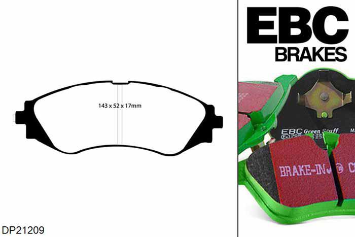 DP21209, Chevrolet Evanda, 2.0 2005-2006, EBC Greenstuff remblokken set vooras, Voor modellen met Akebono remklauwen aan de vooras, Voor modellen met een remschijf diameter 256mm