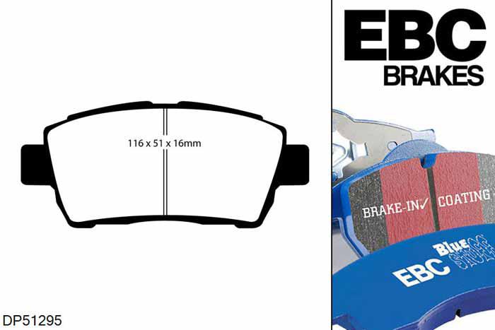 DP51295NDX, Toyota Yaris, 1.0 (ABS) (SCP10) 1999-2006, EBC Bluestuff remblokken set vooras, Voor modellen met een remschijf diameter 255mm