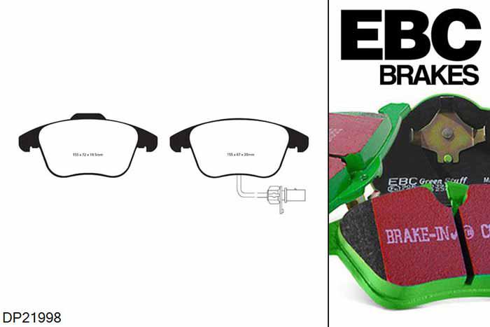 DP21998, Audi A5 Cabriolet (B8), 1.8 Turbo 170 PK 2011-, EBC Greenstuff remblokken set vooras, Voor modellen met ATE remklauwen aan de vooras, Voor modellen met een remschijf diameter 314mm