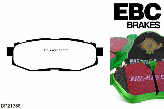 DP21758, Subaru Tribeca, 3.6 2007-2014, EBC Greenstuff remblokken set achteras, Voor modellen met remschijf diameter van 320mm aan de achteras