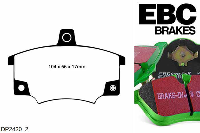 DP2420/2, Fiat Barchetta, 1.8 1995-, EBC Greenstuff remblokken set vooras, Voor modellen met Girling/TRW remklauwen aan de vooras, Voor modellen met een remschijf diameter 257mm