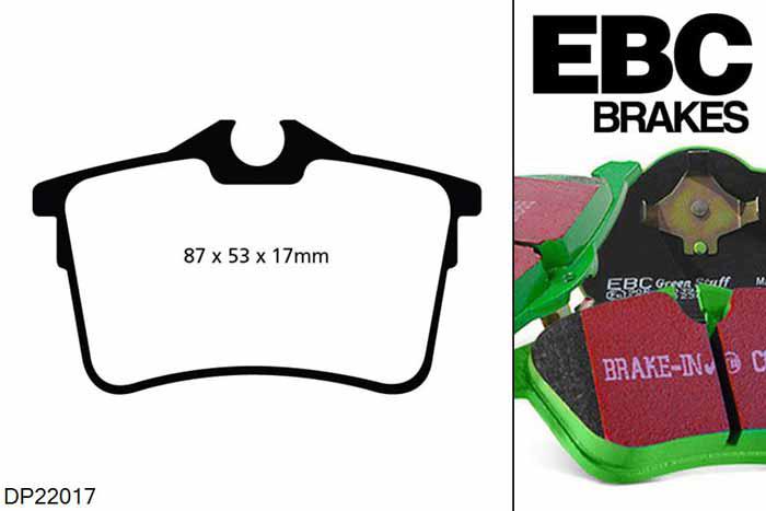 DP22017, Peugeot 308 SW, 2.0 140 PK 2008-2013, EBC Greenstuff remblokken set achteras, Voor modellen met remschijf diameter van 267mm aan de achteras