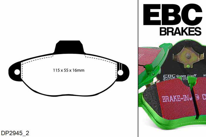 DP2945/2, Fiat 500, 1.2 2007-2013, EBC Greenstuff remblokken set vooras, Voor modellen met Bendix remklauwen aan de vooras, Voor modellen met een remschijf diameter 240mm