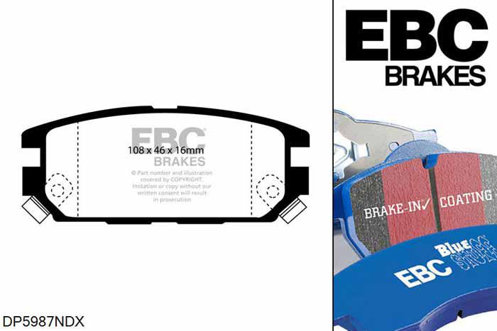 DP5987NDX, Mitsubishi Lancer Evo 4, 2.0 Turbo 1996-1997, EBC Bluestuff remblokken set achteras, Voor modellen met remschijf diameter van 284mm aan de achteras